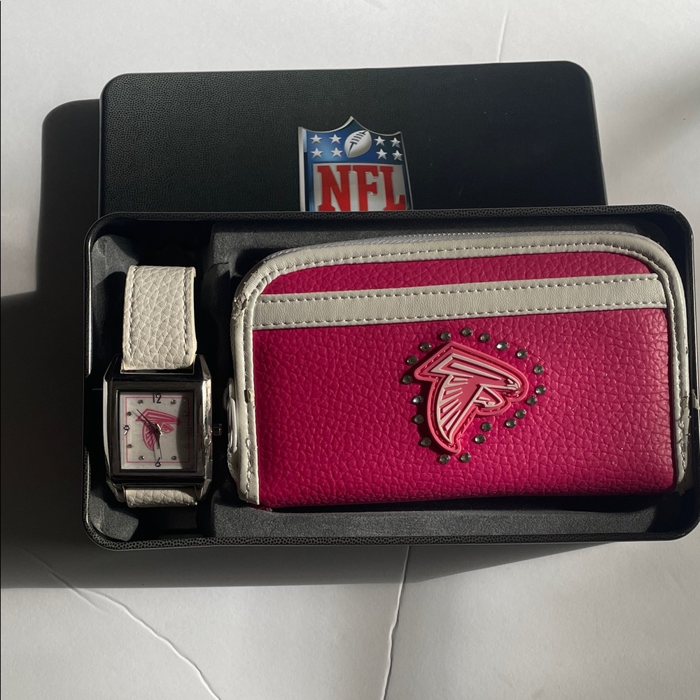 Vintage NFL Pink and White Falcons Watch and Wallet Set